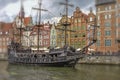 a replica of a pirate ship on the motÃâawa river in gdaÃâsk